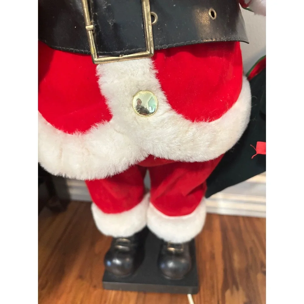 Vintage Animated Standing Santa‎ Claus Red Velvet Suit Light Up Bell 24 Inch